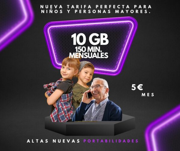 Nueva tarifa 10 gb + 150 minutos mensuales para niños y personas mayores